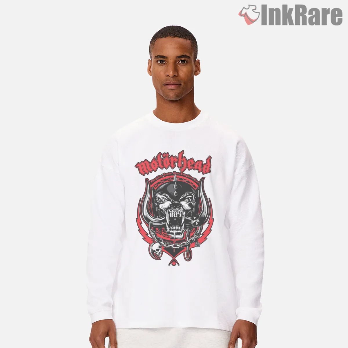 Motorhead Warpig Classic Eighty Eight Red Crest Shirt on white long sleeve shirt for men graphic tee