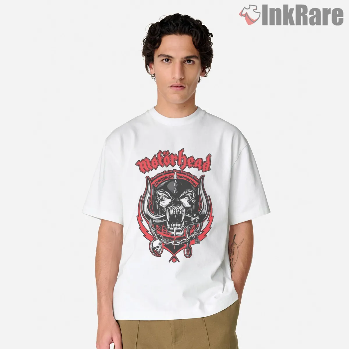Motorhead Warpig Classic Eighty Eight Red Crest Short Sleeve White Motorhead Warpig Classic Eighty Eight Red Crest Shirt on white short sleeve shirt for men graphic tee
