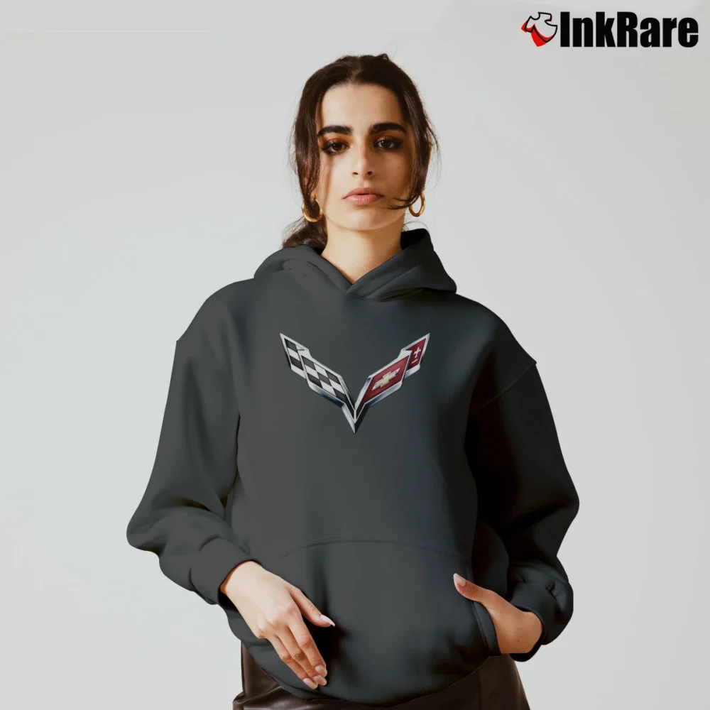 Women’s Motors Corvette Logo Cozy Hoodie in charcoal | Warm, Structured, Stylish