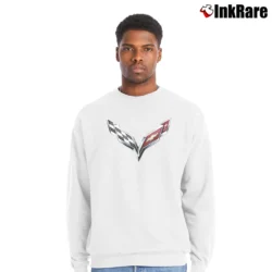 Men’s Motors Corvette Logo Crewneck Sweatshirt in white | Cozy Fabric, Clean Style