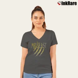 Women’s Mr. Beast Classic Youtube Creator V-Neck Tee in charcoal | Chic Neckline, Soft Texture