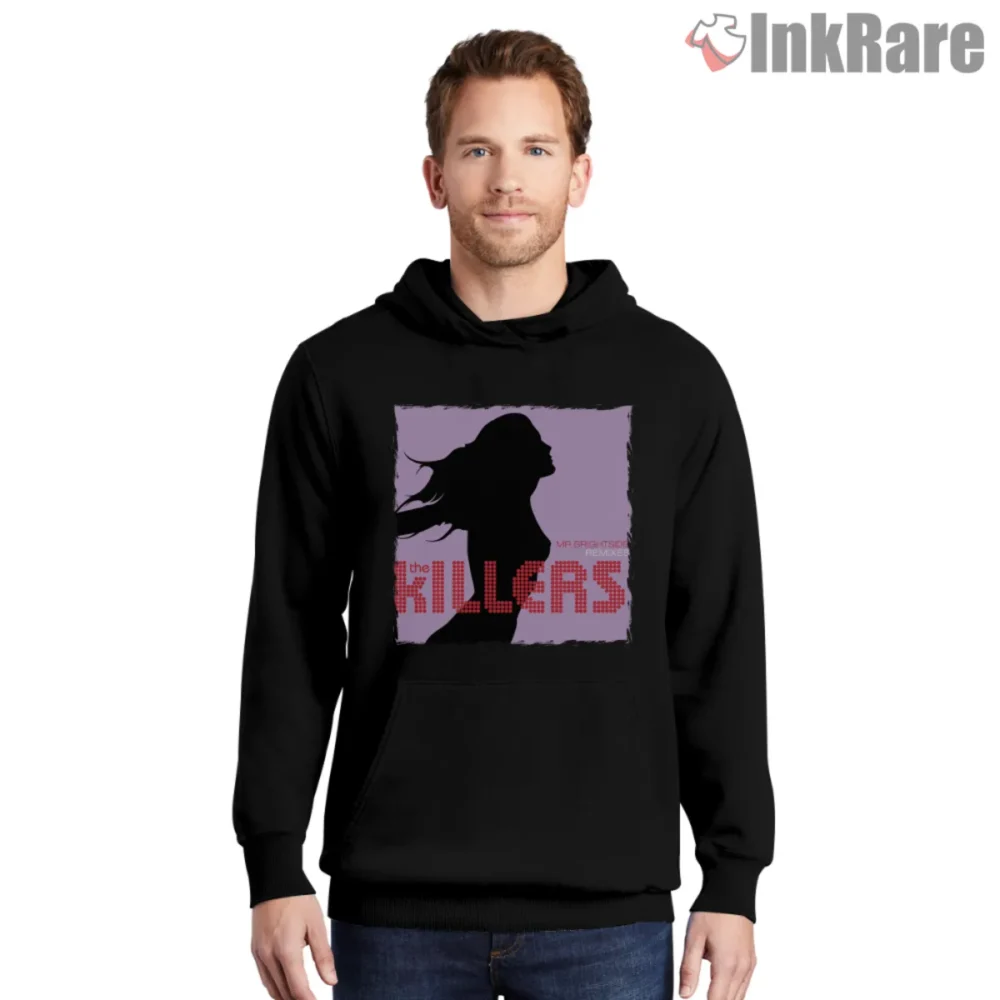 The Killers Mr Brightside Shirt with purple backdrop and silhouette graphic
