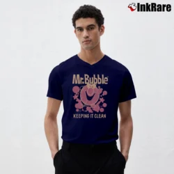 Men’s Mr. Bubble Bath Brand Clean Humor V-Neck Tee in navy | Sharp, Breathable, Everyday Staple