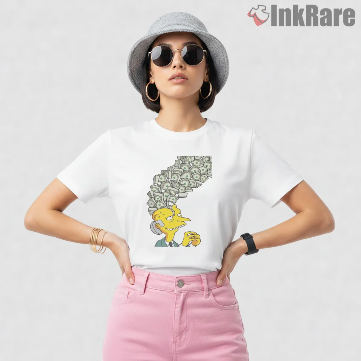 Mr Burns Money Brain Pop Art Greed Cartoon Short Sleeve White Mr Burns Money Brain Pop Art Greed Cartoon Shirt on white short sleeve shirt for women graphic tee