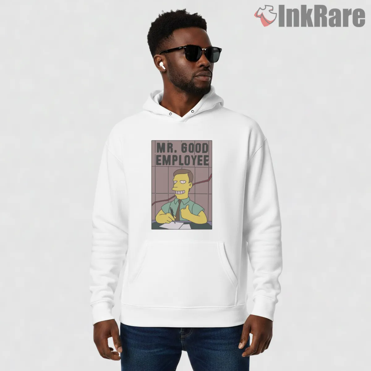 Mr Good Employee Simpsons Corporate Satire Cartoon Shirt on white hoodie for men graphic tee