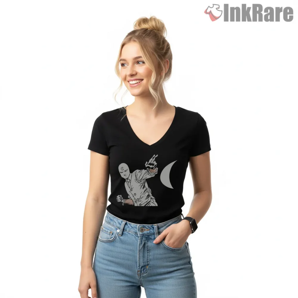 Mr Knight Street Style Suit Action Graphic Shirt on black v-neck shirt for women graphic tee