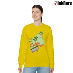 Women’s Mr Krabs Holding Bag Of Money With Spongebob Funny Relaxed Sweatshirt in yellow | Soft, Laid-Back Vibe