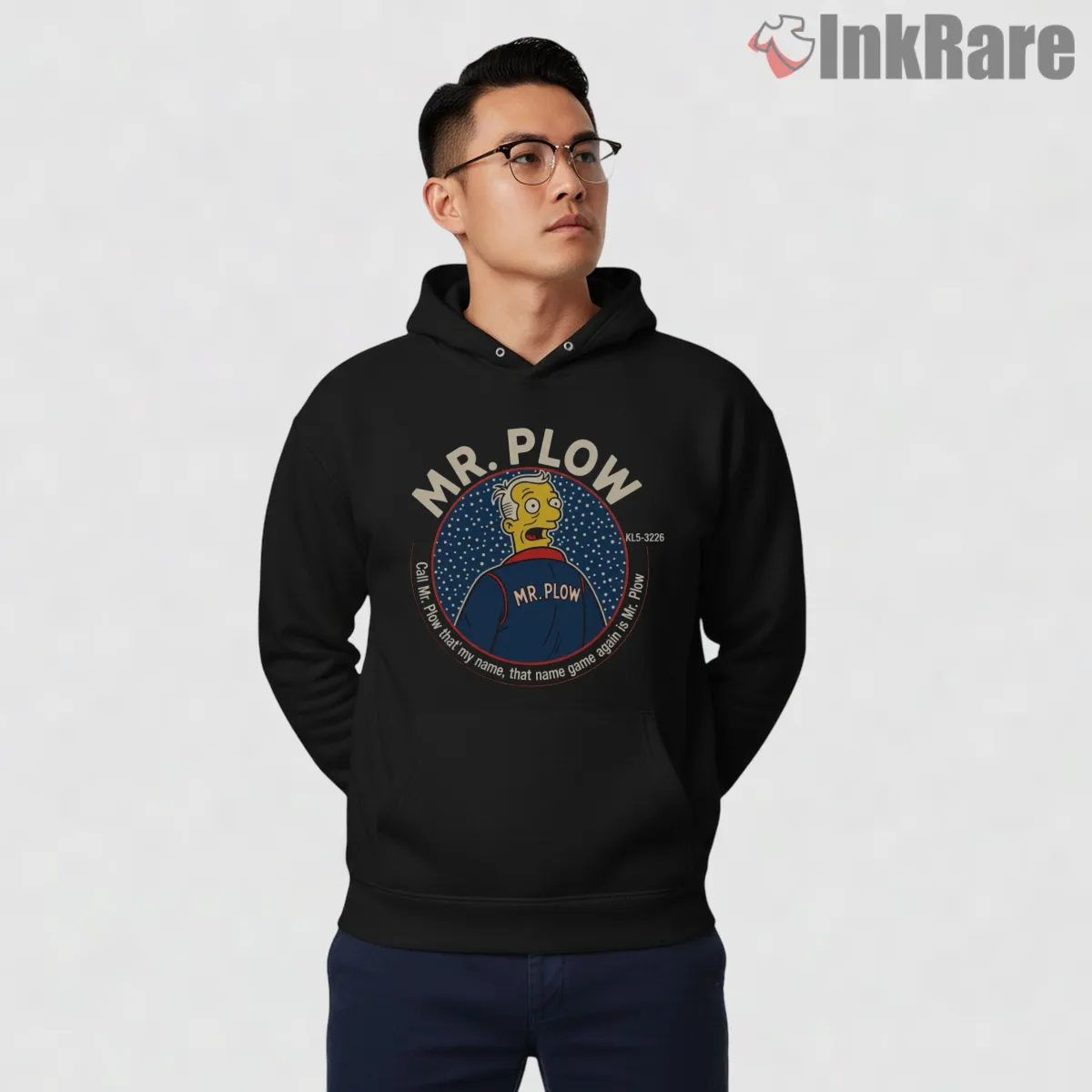 Mr Plow Springfield Snow Service Retro Logo Shirt on black hoodie for men graphic tee