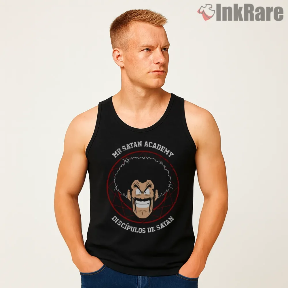 Mr Satan Academy Disciples Emblem Shirt on black tank top for men graphic tee