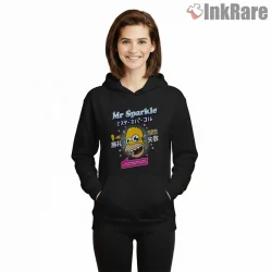 Mr Sparkle Japanese Mascot Commercial Parody Shirt on black hoodie for women graphic tee