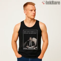 Mr Wick Pencil Sharpener Classroom Joke Shirt on black tank top for men graphic tee