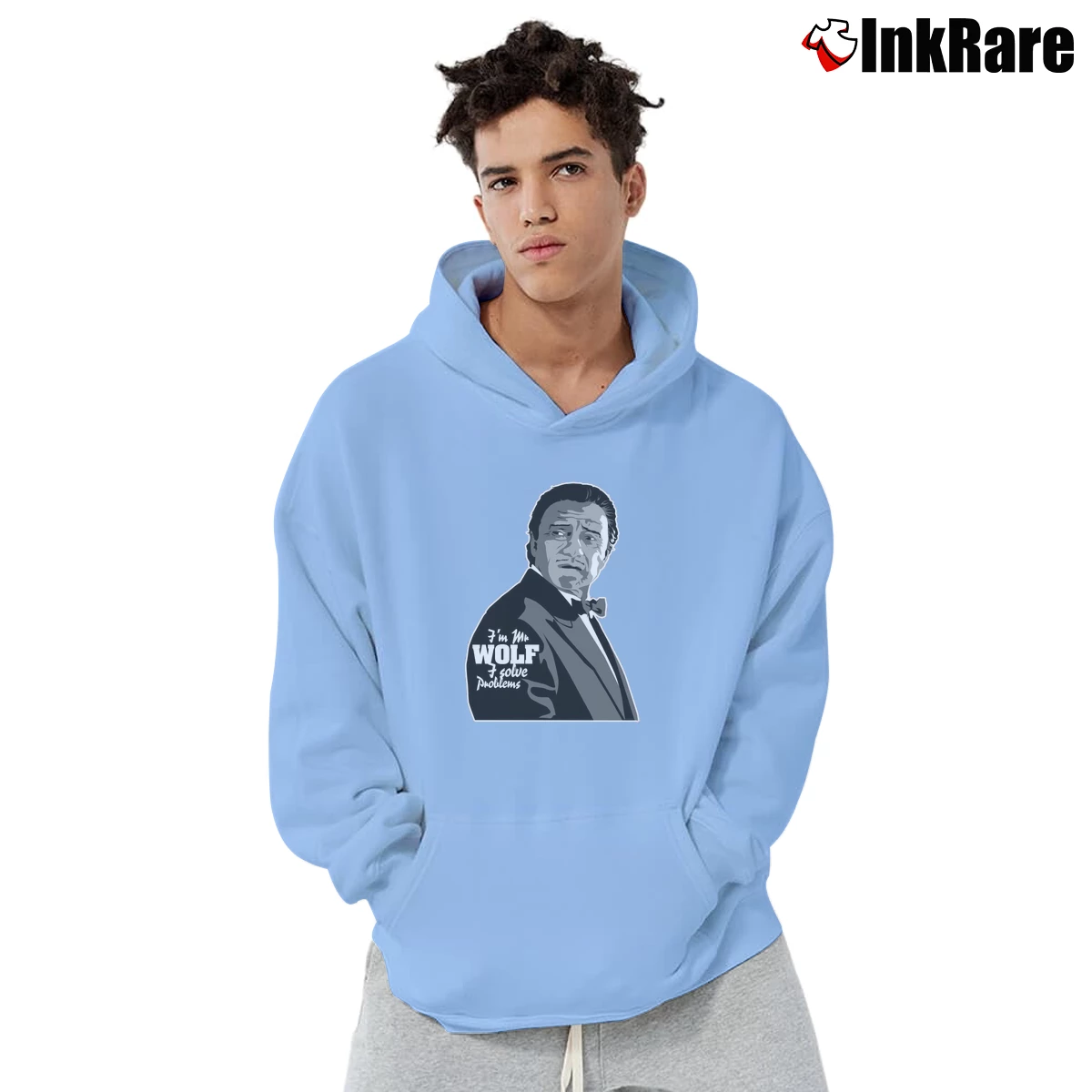 Mr Wolf Pulp Fiction Men’s Pullover Hoodie in light blue – Ultimate Warmth Men’s Mr Wolf Pulp Fiction Pullover Hoodie in light blue | Cozy, Durable, Modern Fit