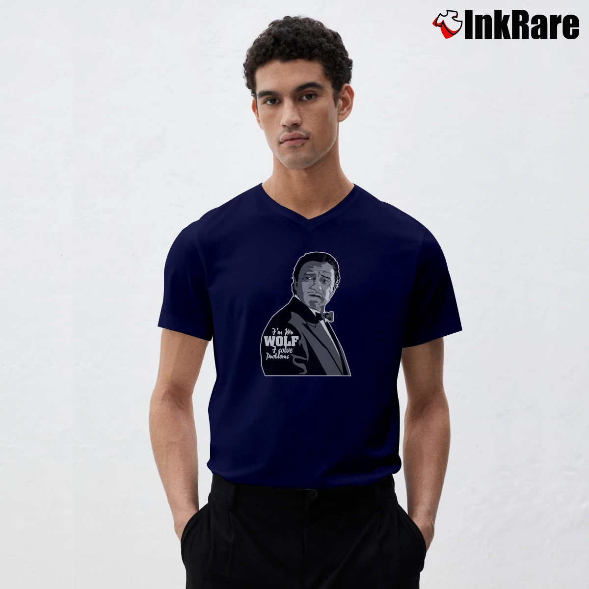 Mr Wolf Pulp Fiction Men’s V-Neck Tee in navy – Modern Essential Men’s Mr Wolf Pulp Fiction V-Neck Tee in navy | Sharp, Breathable, Everyday Staple