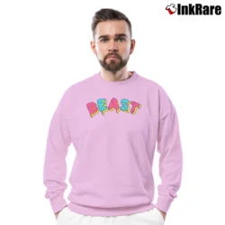 Men’s Mrbeast Chest Logo Influencer Crewneck Sweatshirt in light pink | Cozy Fabric, Clean Style