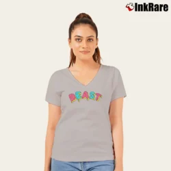 Women’s Mrbeast Chest Logo Influencer V-Neck Tee in sport grey | Chic Neckline, Soft Texture