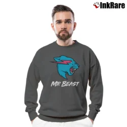 Men’s MrBeast Tiger Logo Youtuber Crewneck Sweatshirt in charcoal | Cozy Fabric, Clean Style