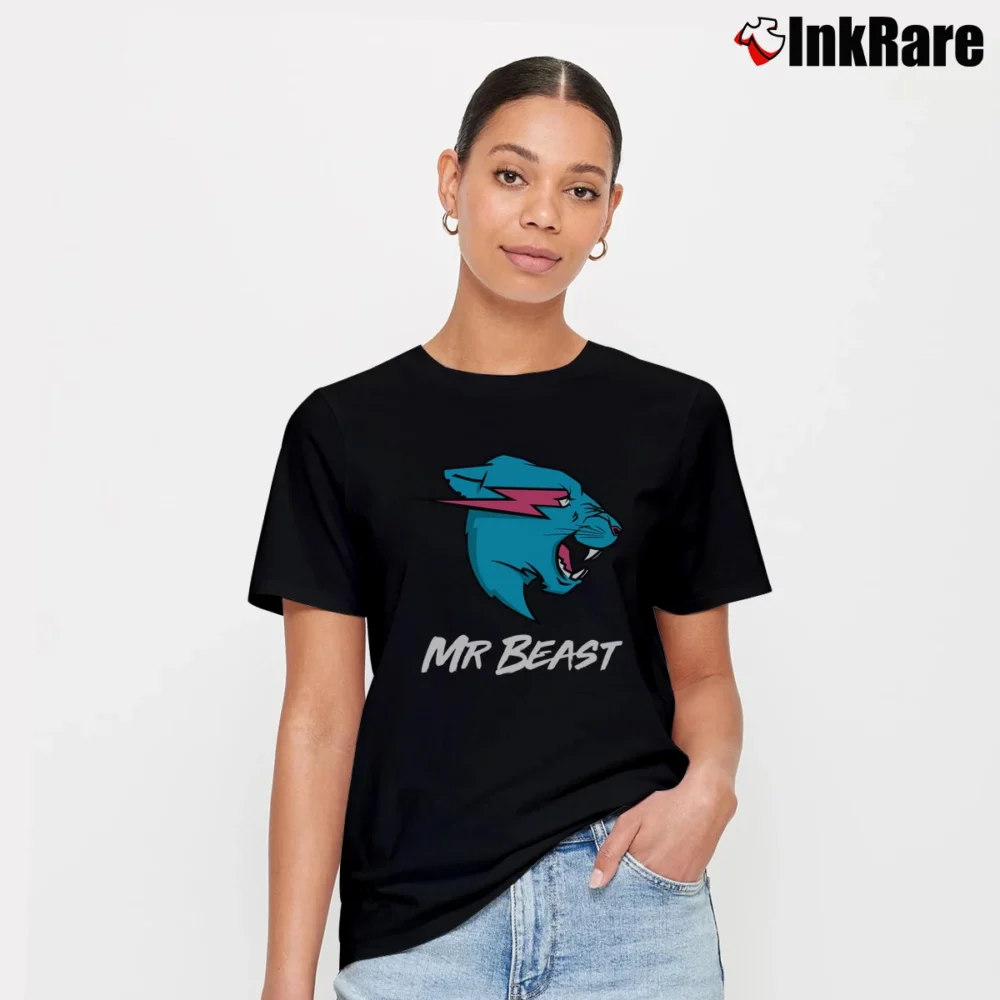 Women’s MrBeast Tiger Logo Youtuber Signature T-Shirt in black | Soft, Flattering Fit