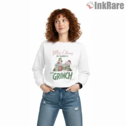 Mrs Claus Married To The Grinch Drinks Shirt on graphic shirt for women graphic tee