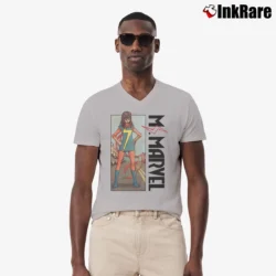 Men’s Ms Marvel Stand Comic Superhero V-Neck Tee in sport grey | Sharp, Breathable, Everyday Staple