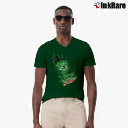 Men’s Mtn Dew Cat Slash V-Neck Tee in forest green | Sharp, Breathable, Everyday Staple