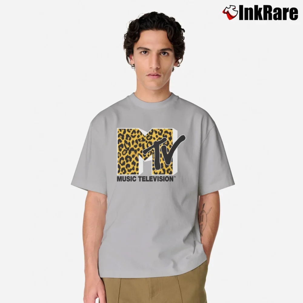 Men’s Mtv Cheetah Print Logo Retro Pop Classic T-Shirt in sport grey | Soft, Breathable Everyday Wear