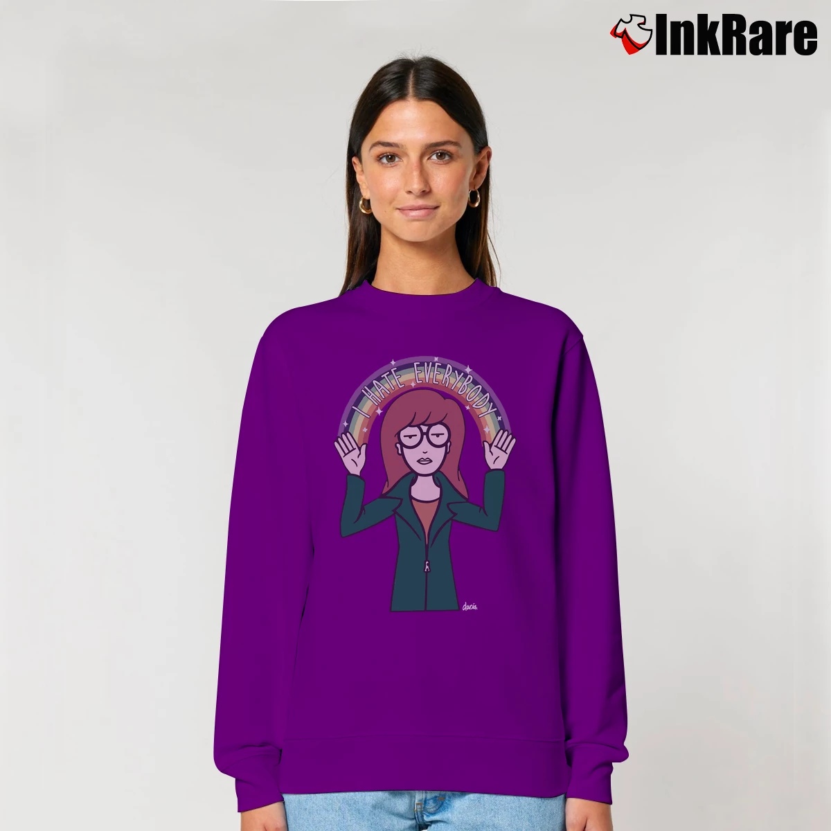 Women’s MTV Daria Rainbow Hate Everyone Relaxed Sweatshirt in purple | Soft, Laid-Back Vibe