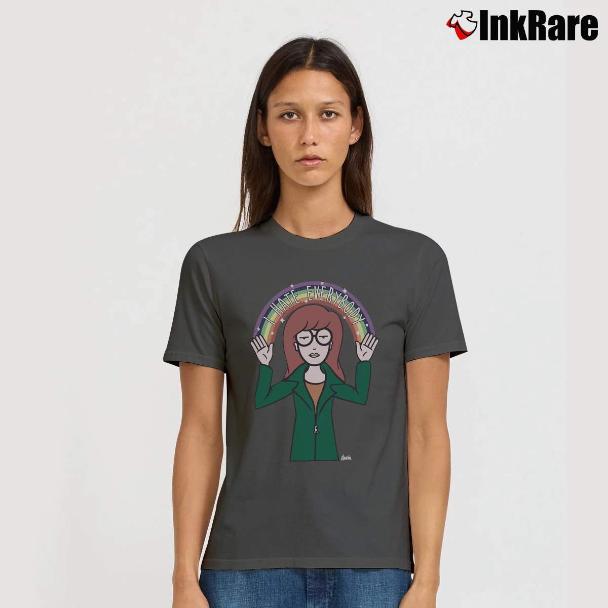 Women’s MTV Daria Rainbow Hate Everyone Signature T-Shirt in charcoal | Soft, Flattering Fit