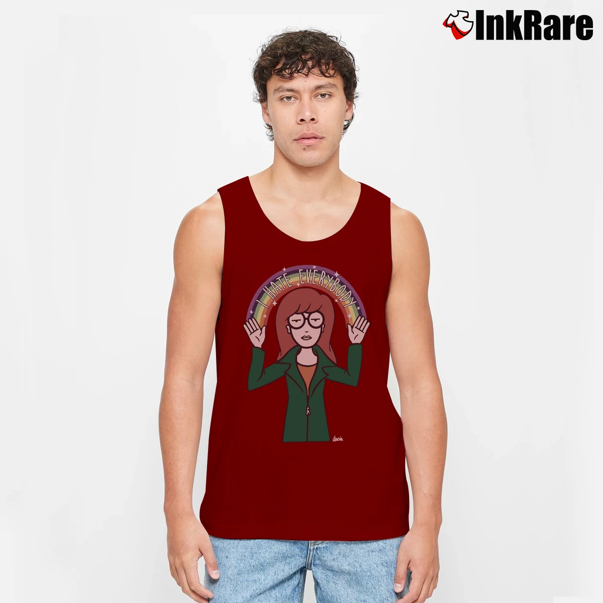 Men’s MTV Daria Rainbow Hate Everyone Tank Top in maroon | Breathable, Active-Friendly Design