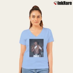 Women’s muhammad ali boxer legendary for Boxing Fans and GOAT Lovers V-Neck Tee in light blue | Chic Neckline, Soft Texture