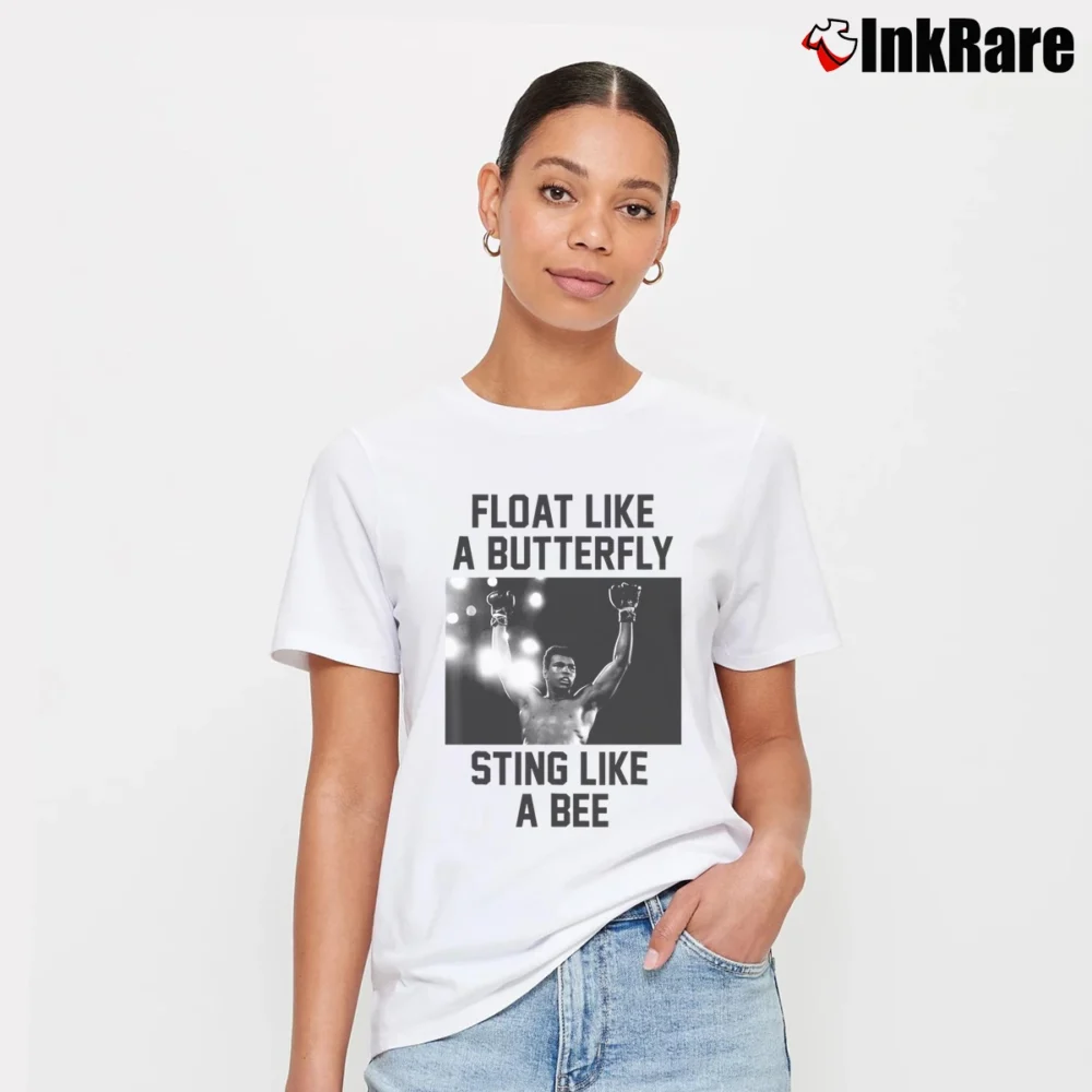 Women’s Muhammad Ali Float Like A Butterfly Quote Signature T-Shirt in white | Soft, Flattering Fit