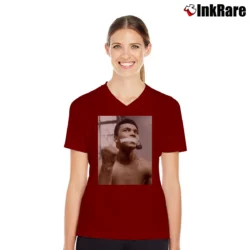 Women’s Muhammad Ali Funny Moment for Boxing Fans V-Neck Tee in maroon | Chic Neckline, Soft Texture