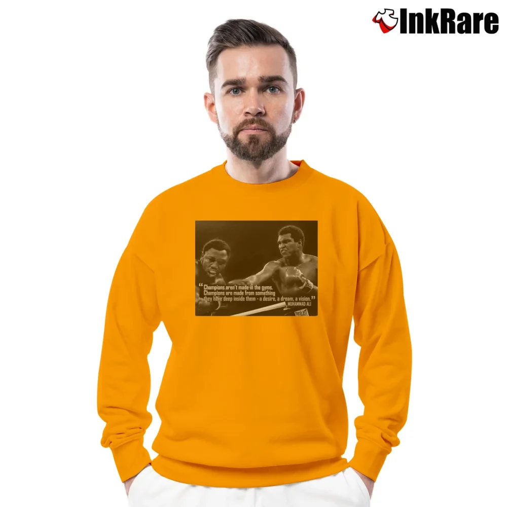 Men’s muhammad ali quote for Boxing Fans and Motivational Lovers Crewneck Sweatshirt in orange | Cozy Fabric, Clean Style