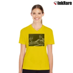 Women’s muhammad ali quote for Boxing Fans and Motivational Lovers V-Neck Tee in yellow | Chic Neckline, Soft Texture