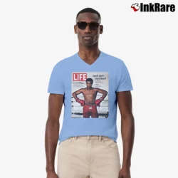Men’s muhammad ali sports magazine for Vintage Boxing Fans V-Neck Tee in light blue | Sharp, Breathable, Everyday Staple