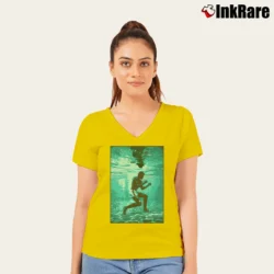 Women’s muhammad ali underwater boxing for Fight and Fitness Fans V-Neck Tee in yellow | Chic Neckline, Soft Texture