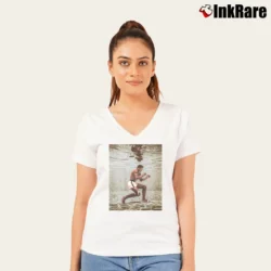 Women’s Muhammad Ali Underwater Poster V-Neck Tee in white | Chic Neckline, Soft Texture
