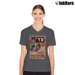 Women’s muhammad ali vintage for Retro Boxing and Sports Fans V-Neck Tee in charcoal | Chic Neckline, Soft Texture