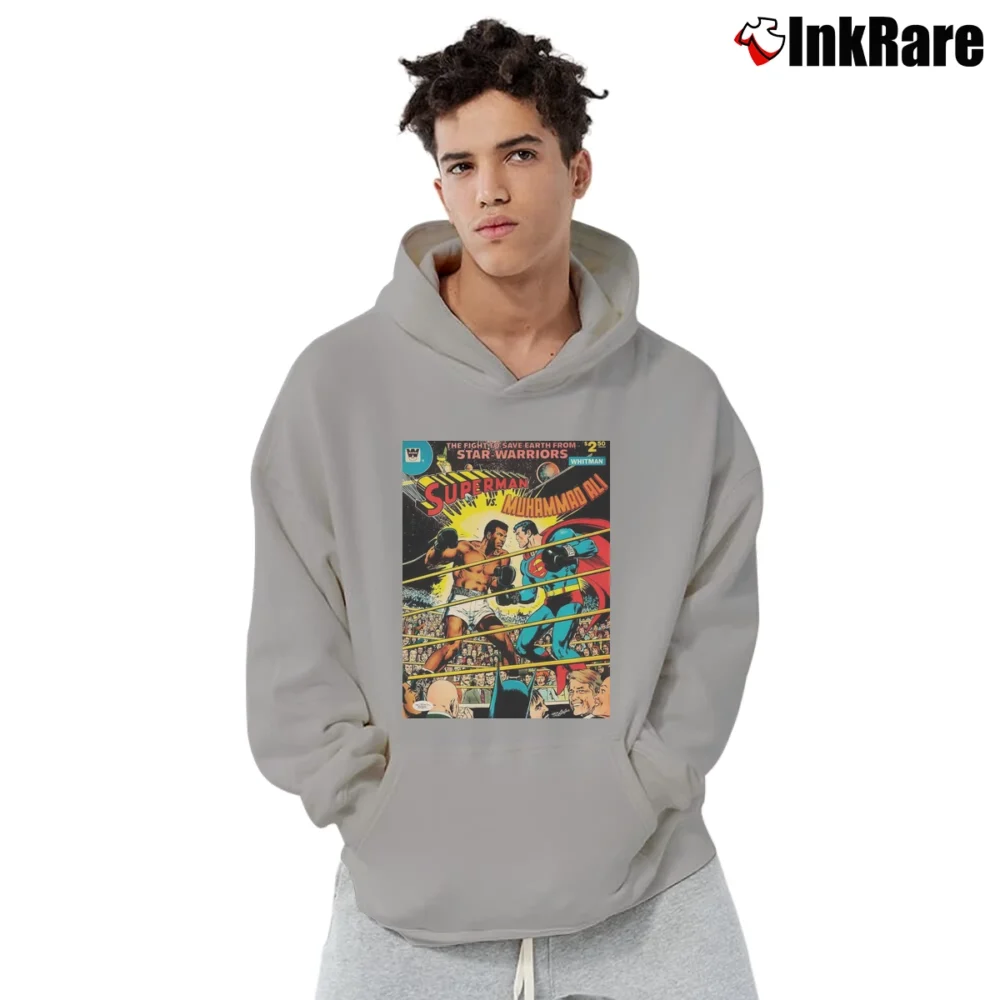 Men’s Muhammad Ali x Superman Retro 80s Tribute Pullover Hoodie in sport grey | Cozy, Durable, Modern Fit