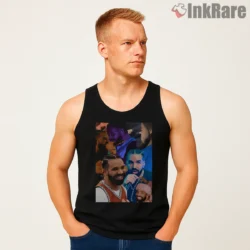 Multi Era Drake Color Portrait Collage Shirt on black tank top for men graphic tee