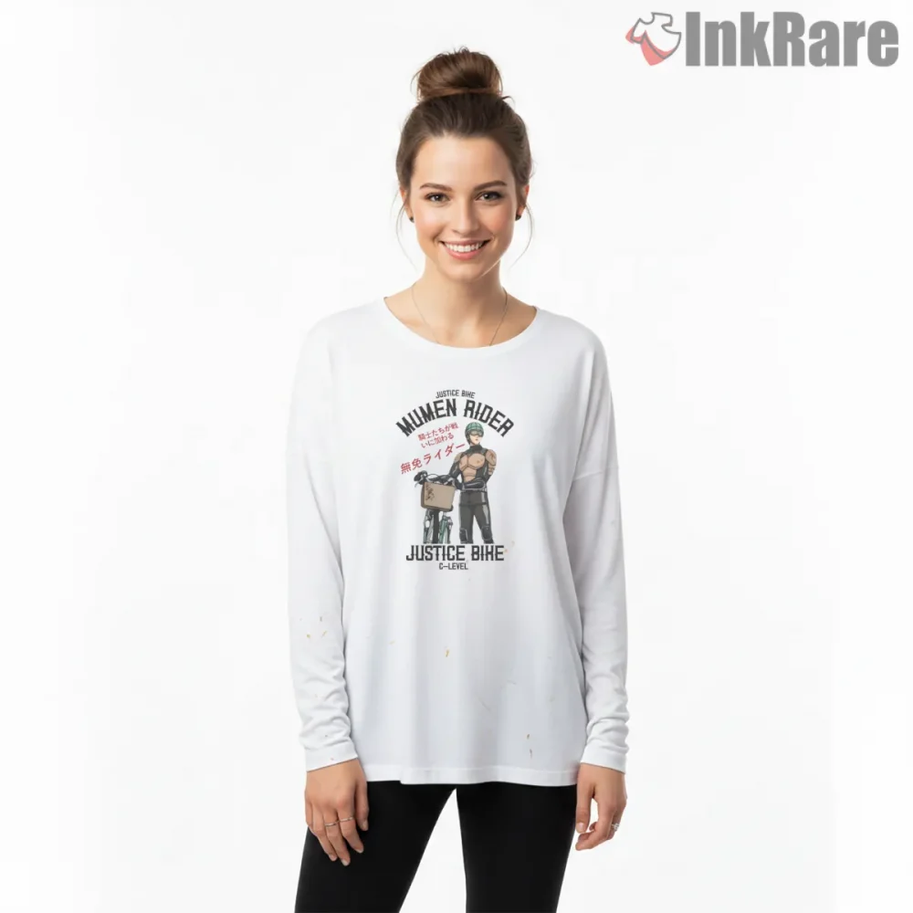 Mumen Rider Justice Bike Hero Shirt on white long sleeve shirt for women graphic tee