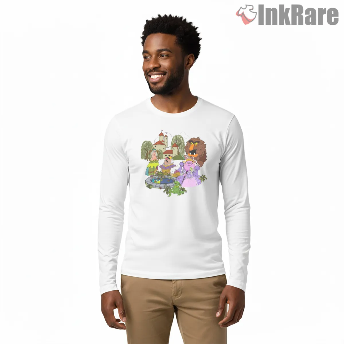 Muppet Frog Prince Fairytale Royal Scene Long Sleeve White Muppet Frog Prince Fairytale Royal Scene Shirt on white long sleeve shirt for men graphic tee