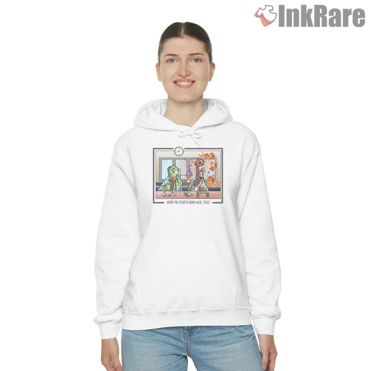 Muppet Labs Science Chaos Experiment Cartoon Shirt on white hoodie for women graphic tee