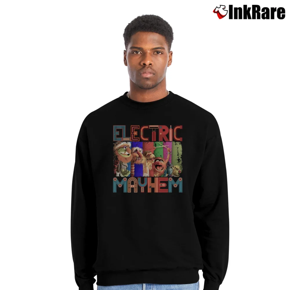 Men’s Muppets Electric Mayhem Crewneck Sweatshirt in black | Cozy Fabric, Clean Style