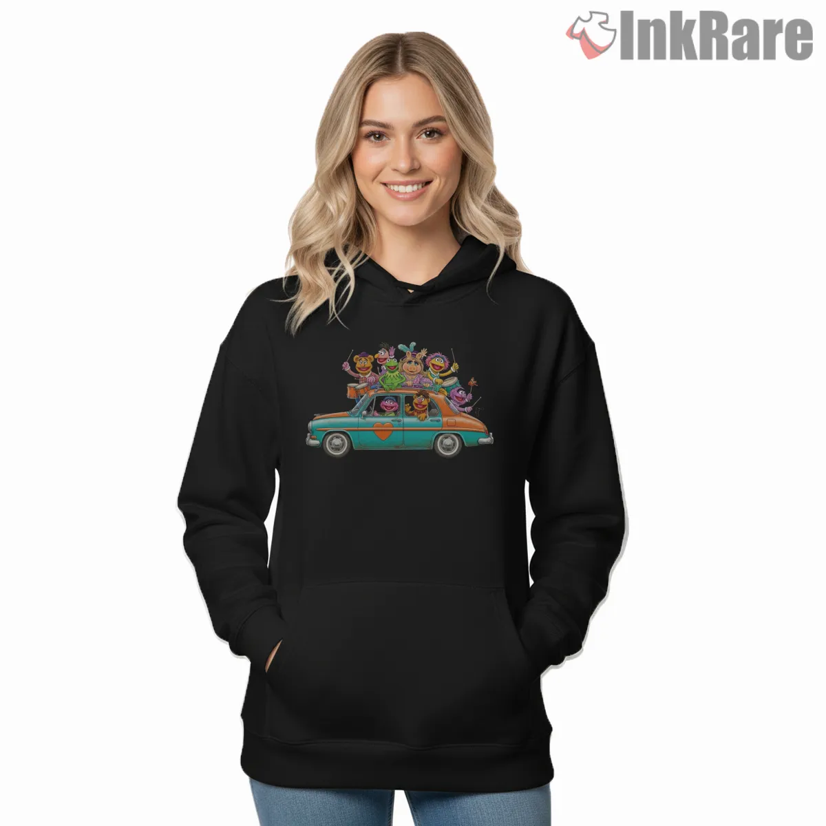 Muppets Group Car Ride Cute Cartoon Adventure Hoodie Black Muppets Group Car Ride Cute Cartoon Adventure Shirt on black hoodie for women graphic tee