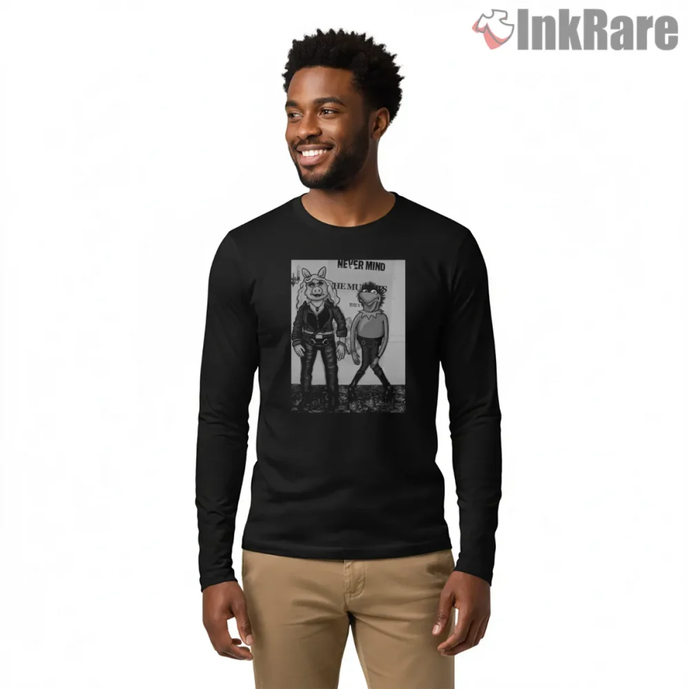 Muppets Nevermind Grunge Parody Black And White Duo Shirt on black long sleeve shirt for men graphic tee