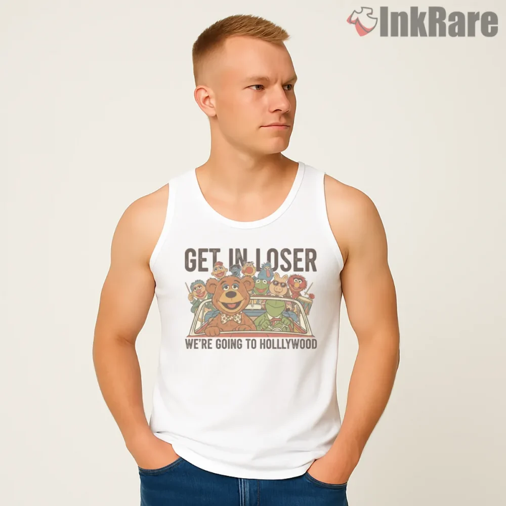 Muppets Road Trip Hollywood Adventure Group Shirt on white tank top for men graphic tee