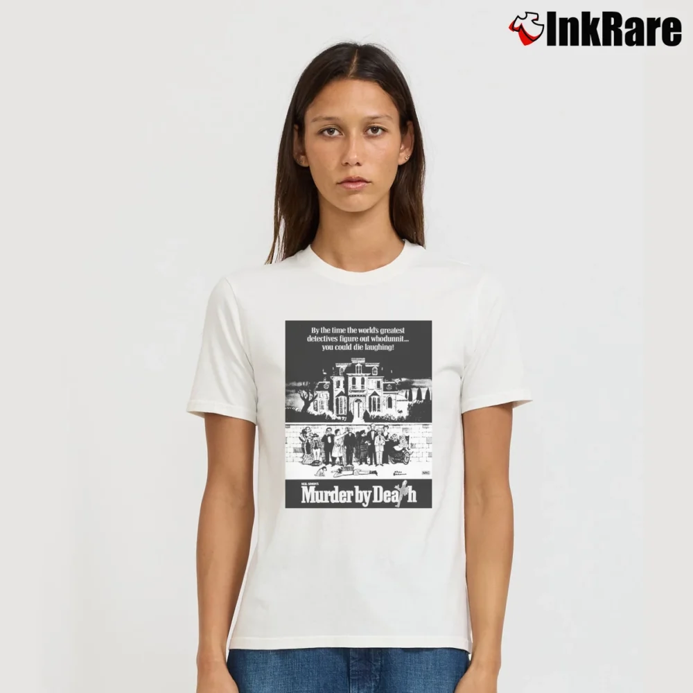 Women’s Murder By Death 1976 Movie Poster Signature T-Shirt in white | Soft, Flattering Fit