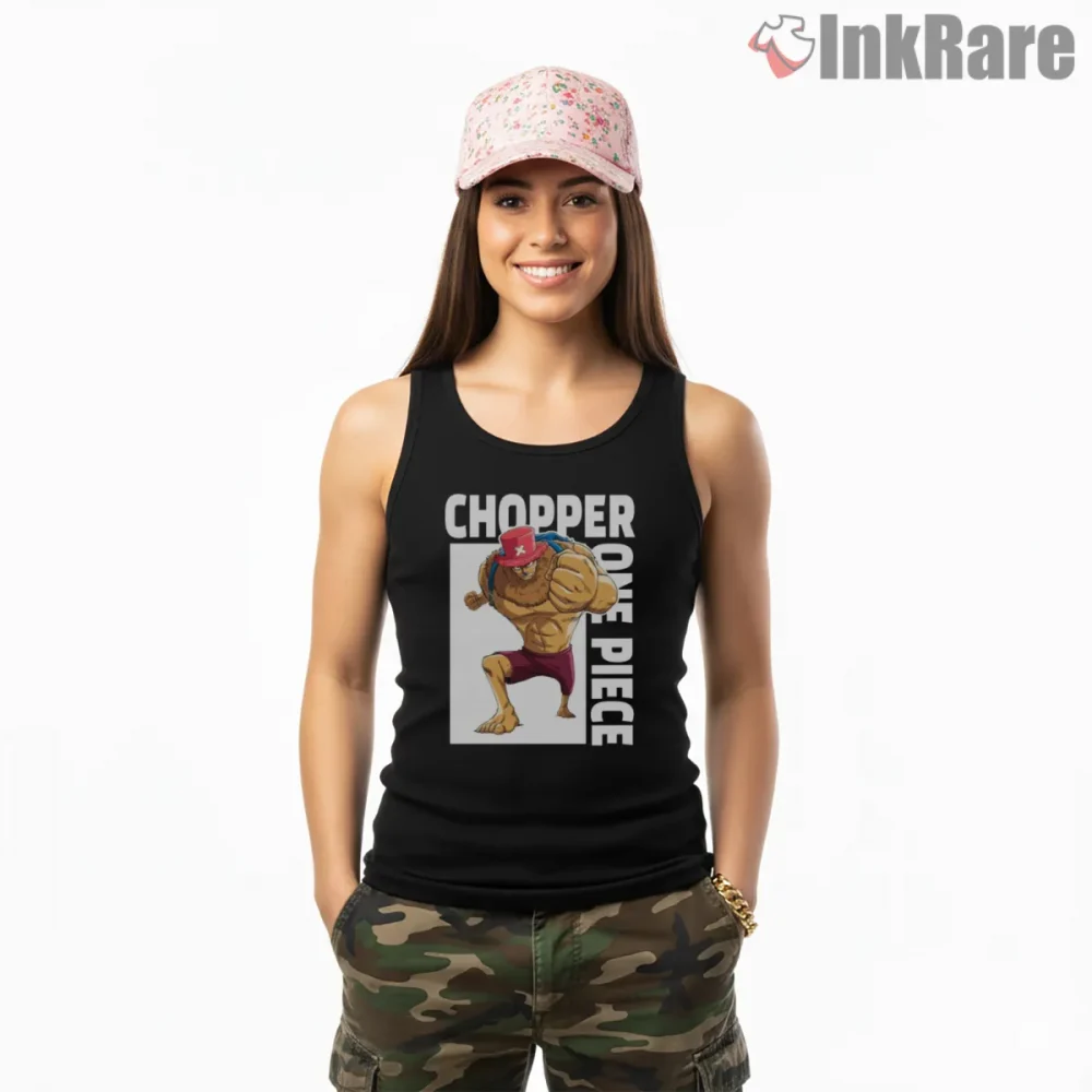 Muscle Chopper Power Transformation Anime Shirt on black tank top for women graphic tee