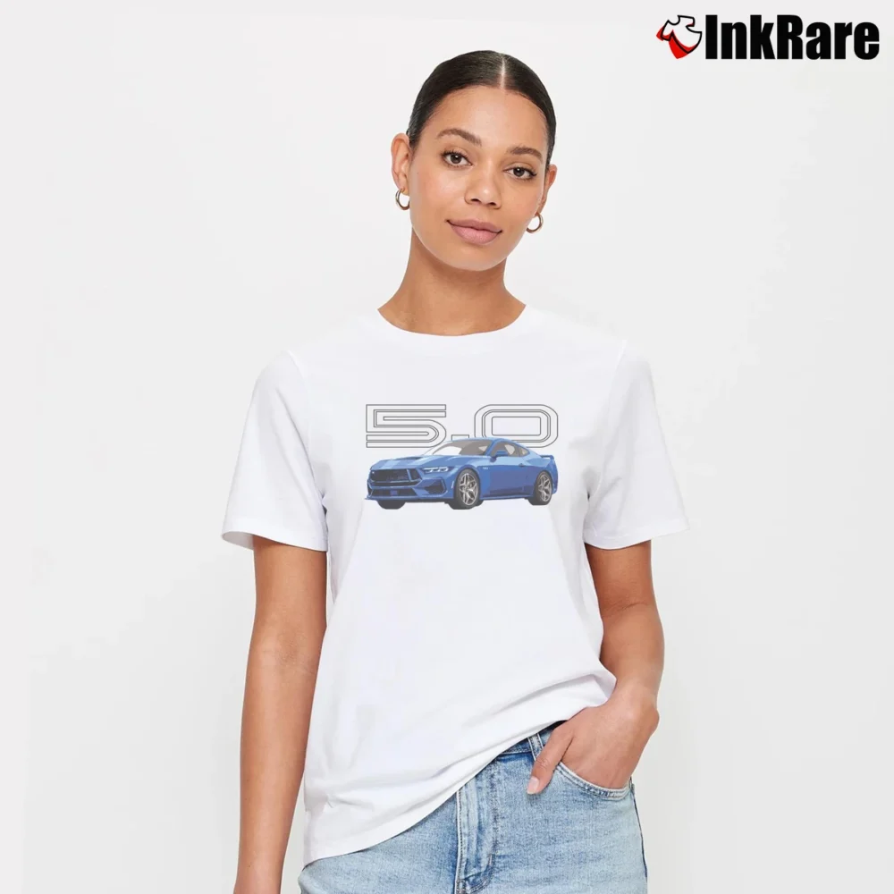 Women’s mustang gt 5.0l v8 for American Muscle Car Fans Signature T-Shirt in white | Soft, Flattering Fit