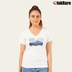Women’s mustang gt 5.0l v8 for American Muscle Car Fans V-Neck Tee in white | Chic Neckline, Soft Texture